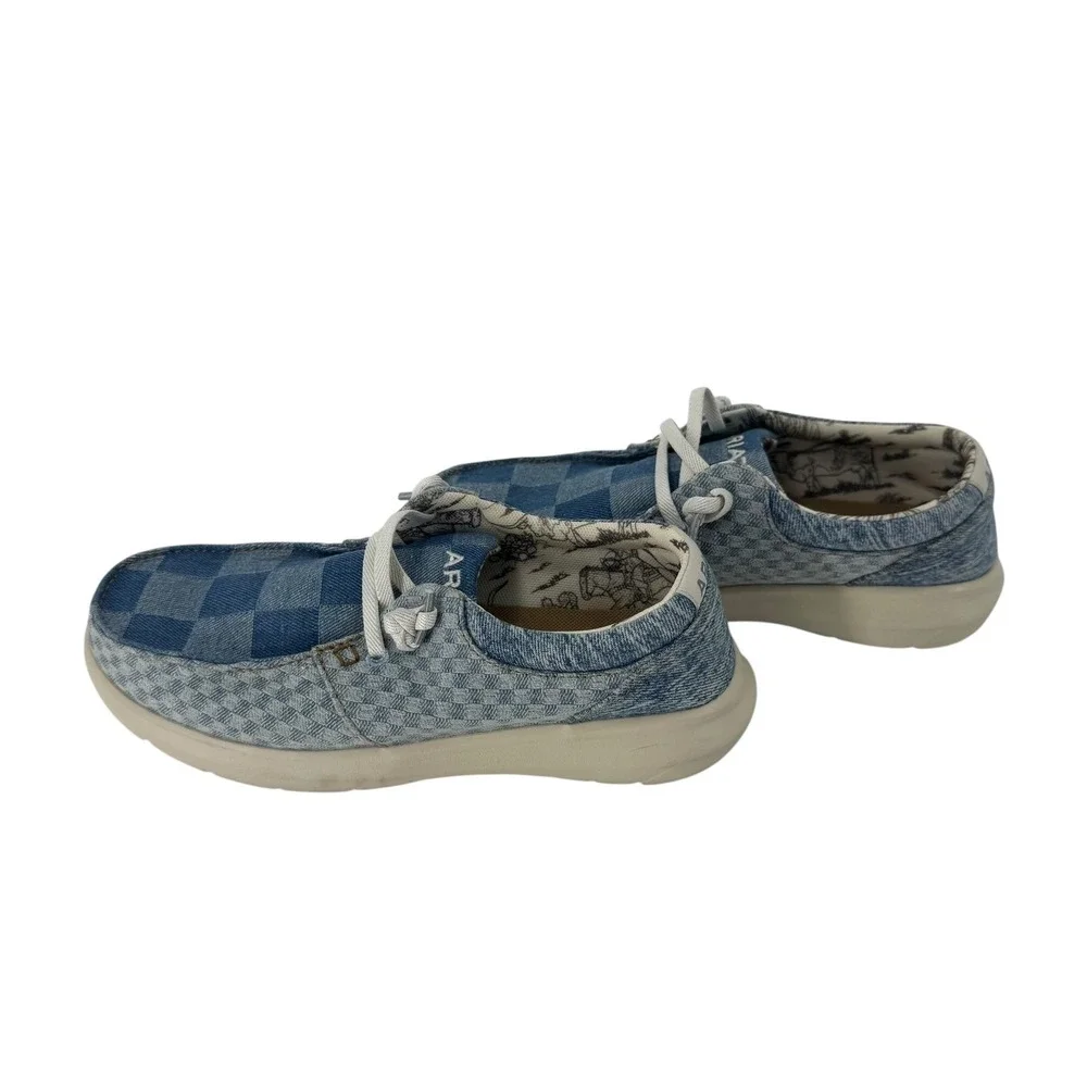 Ariat Hilo Women Blue‎ Checkerboard Denim Loafers Moc Toe Shoes  7.5